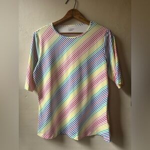 Lands' End Multi-Color Rainbow Diagonal Stripe Swim Rash Guard Top Size Med NWOT